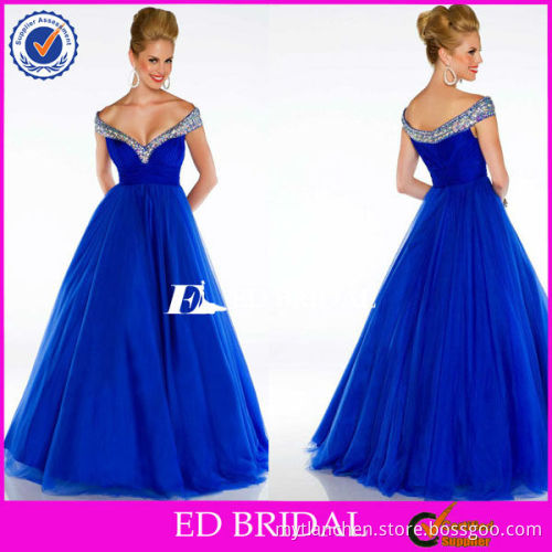 2014 New come A-line Off Shoulder Beaded Bodice Organza Evening Debutante Dress